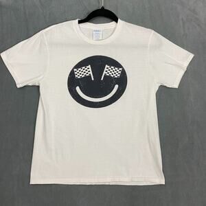 Car Racer Shirt Youth Large Smiley Face Checkered Racing Flag Speedway Race Car